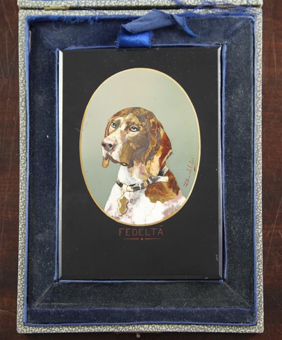 A 19th century Italian pietra dura plaque by Guiseppe Montelatici, 6in., in a later fitted case